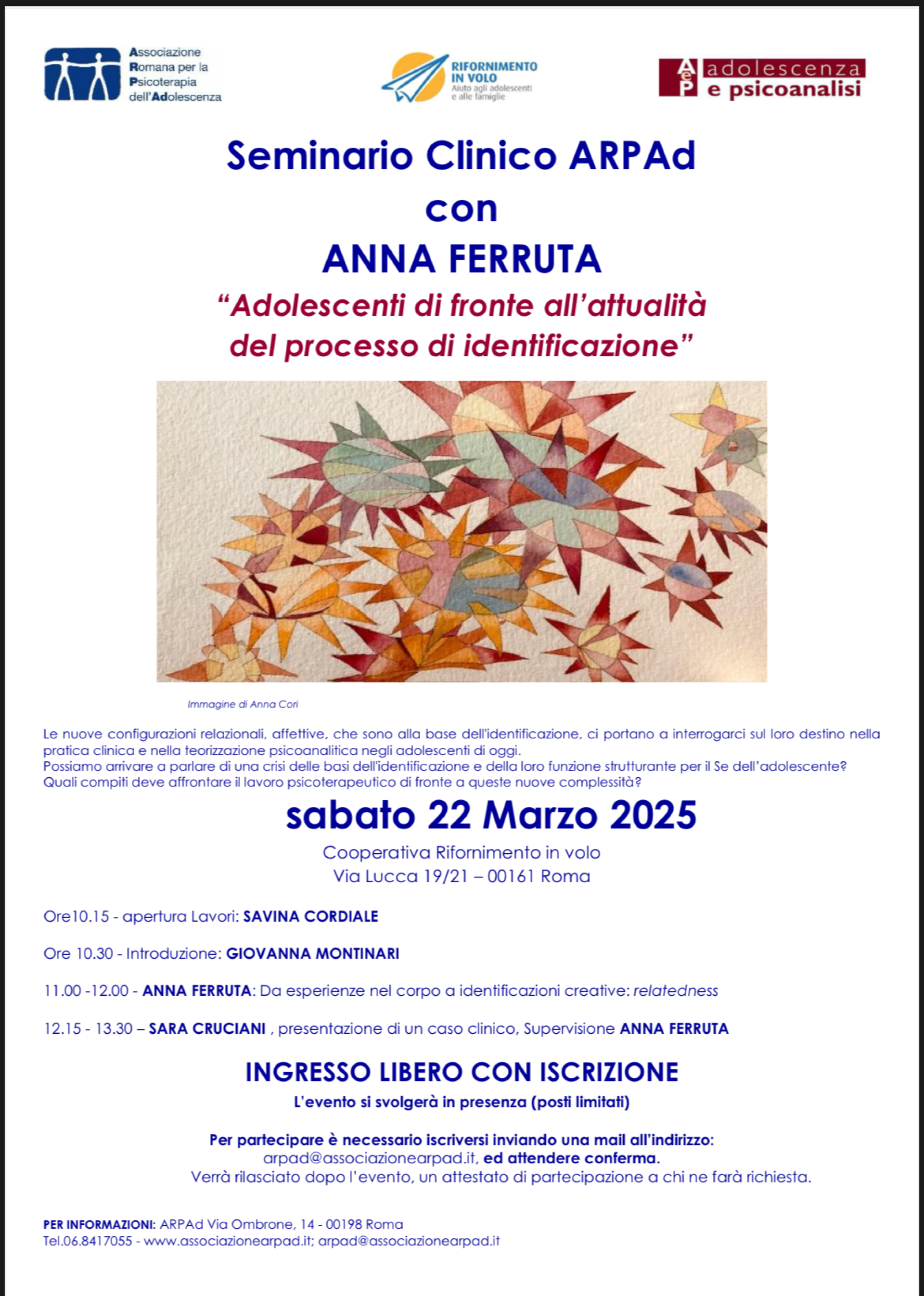 “Adolescenti di fronte all’attualità del processo di identificazione” - Seminario Clinico ARPAd con Anna Ferruta